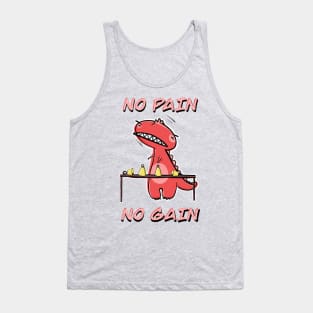 Funny Red T-Rex Practicing Handbells "No Pain, No Gain" Tank Top